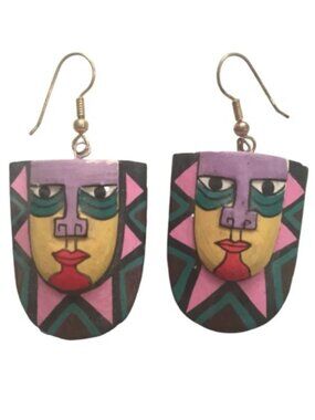 🎭 Bold Handmade Mask Earrings — Mardi Gras Magic! 🪄🧞‍♀️ 💜💚💛